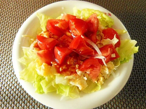 【うま塩】レタスとトマトと炒り卵のうま塩温サラダ♪